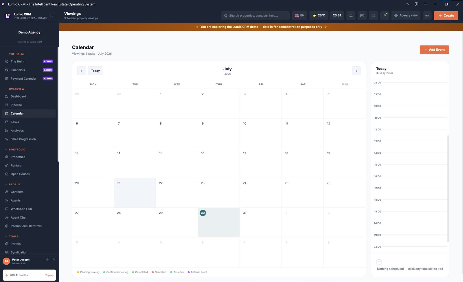 Viewings and tasks in one calendar